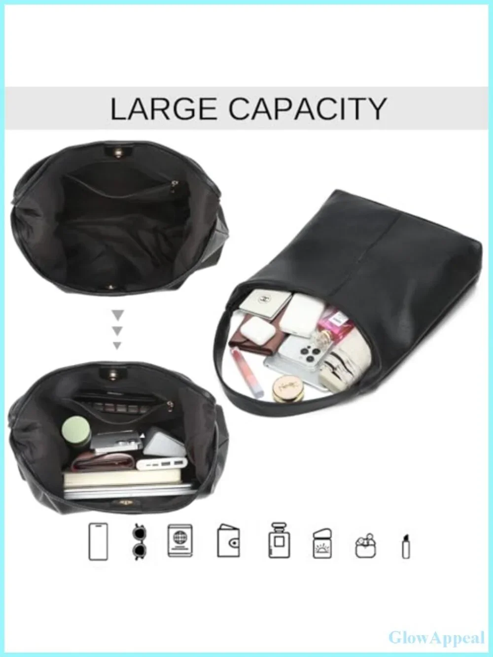 Slouchy PU Leather Hobo Shoulder Bag Women Tote Purse Work Travel